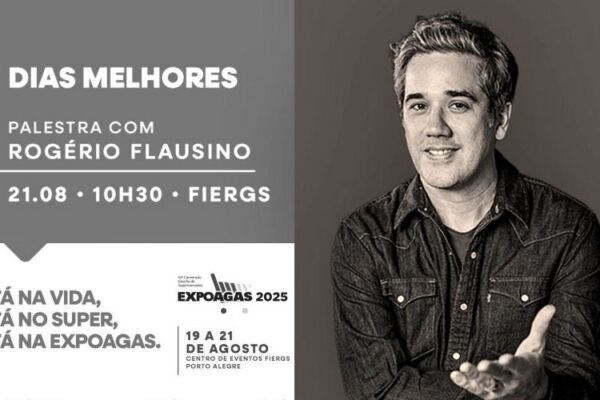 Palestra "Dias melhores" com Rogerio Flausino na ExpoAgas 2025 - feira do setor supermercadista em Porto Alegre