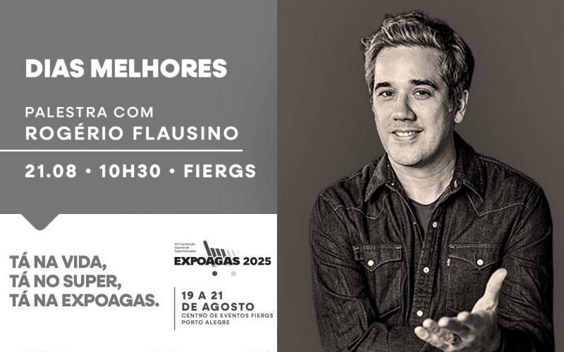 Palestra "Dias melhores" com Rogerio Flausino na ExpoAgas 2025 - feira do setor supermercadista em Porto Alegre